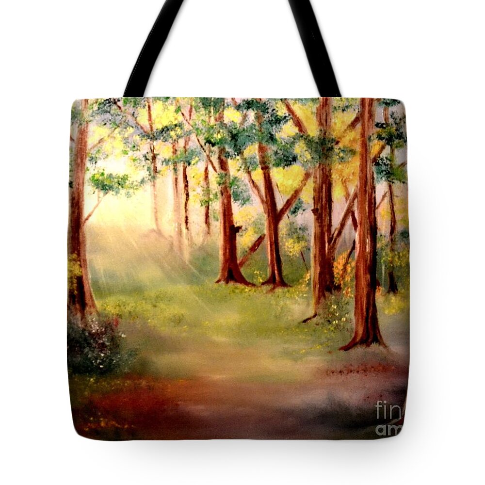 Forest Tote Bag featuring the painting Warm Rays Of Light by Denise Tomasura