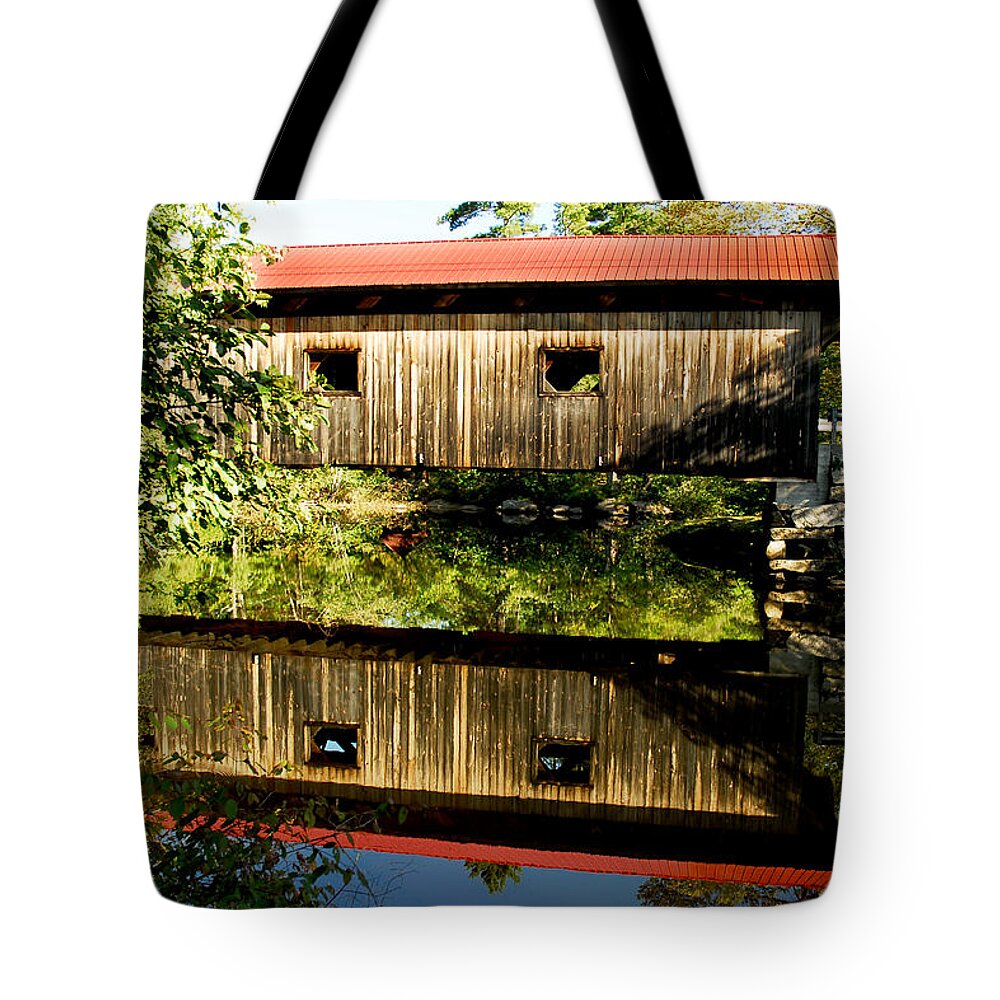 Covered Bridge Tote Bag featuring the photograph Warner Covered Bridge by Greg Fortier