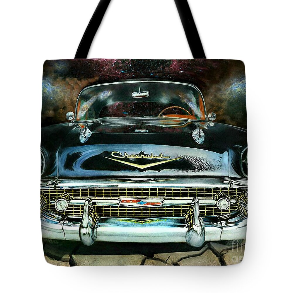 57 Chevy Tote Bag featuring the mixed media Warp Nine by David Neace