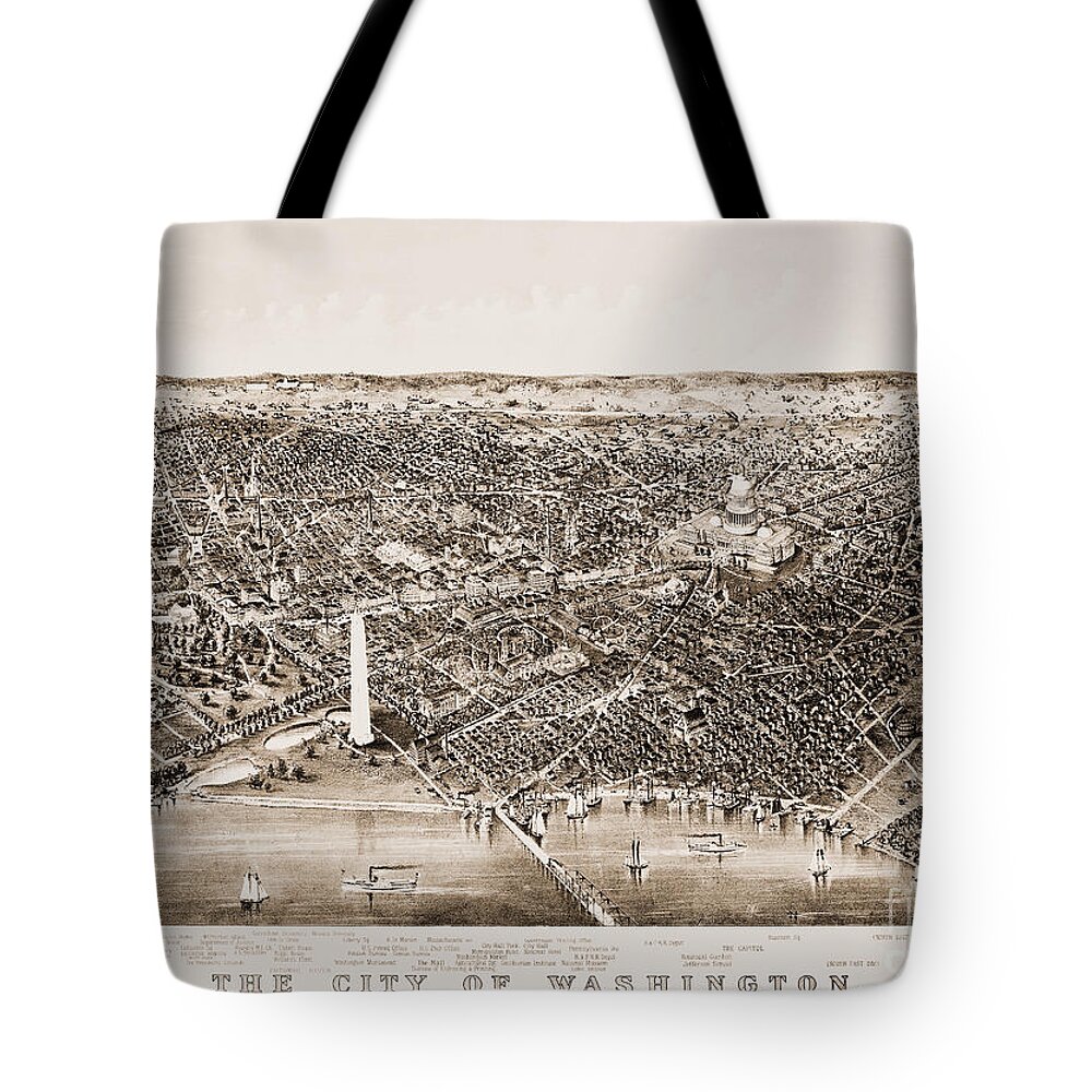 1892 Tote Bag featuring the drawing Aerial View Of Washington D.c., 1892 by Currier and Ives