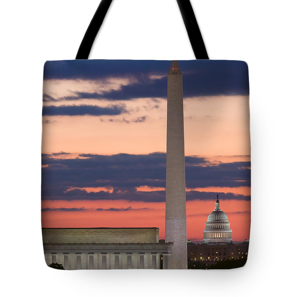 Clarence Holmes Tote Bag featuring the photograph Washington DC Landmarks at Sunrise II by Clarence Holmes