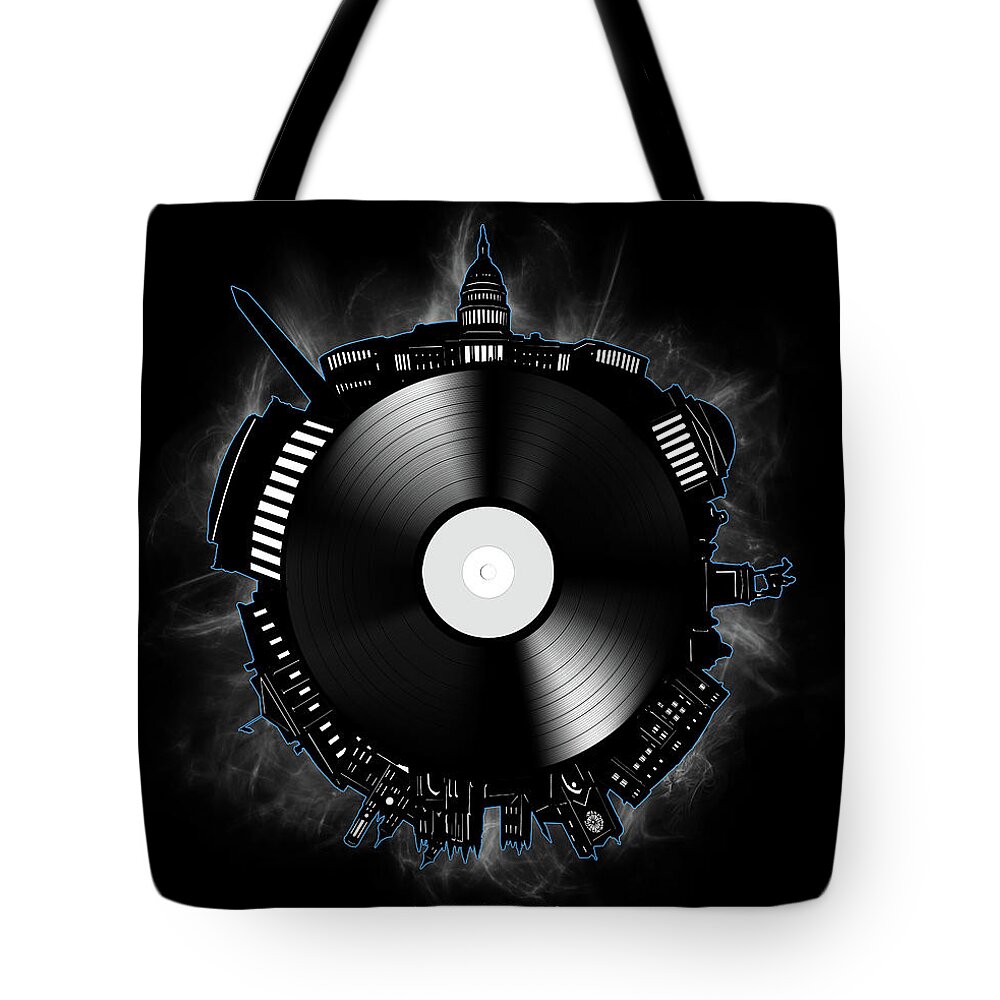 Washington Dc Tote Bag featuring the digital art Washington Dc Skyline Vinyl 10 by Bekim M