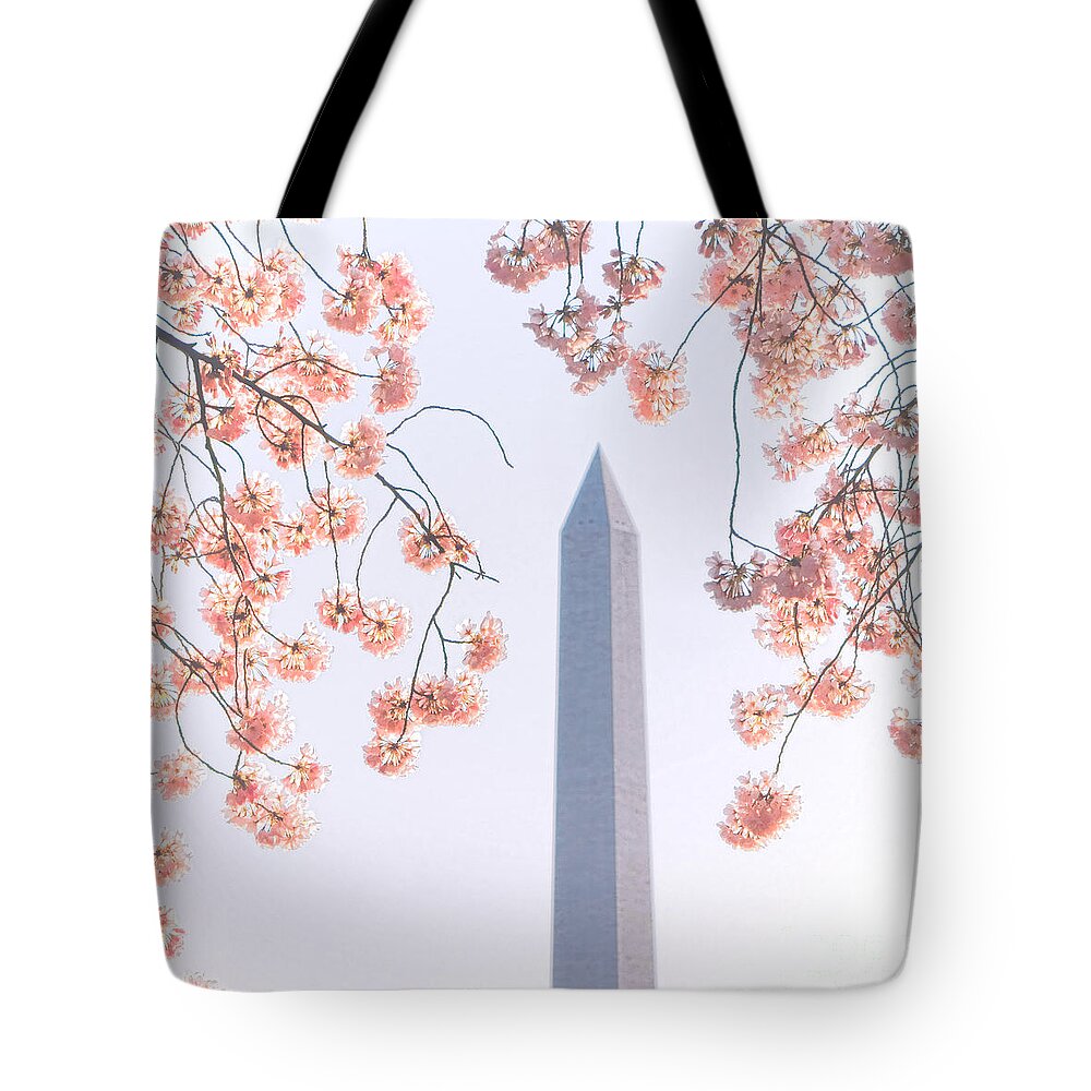 Flowering Tote Bag featuring the photograph Washington Monument Spring Celebration by Olivier Le Queinec