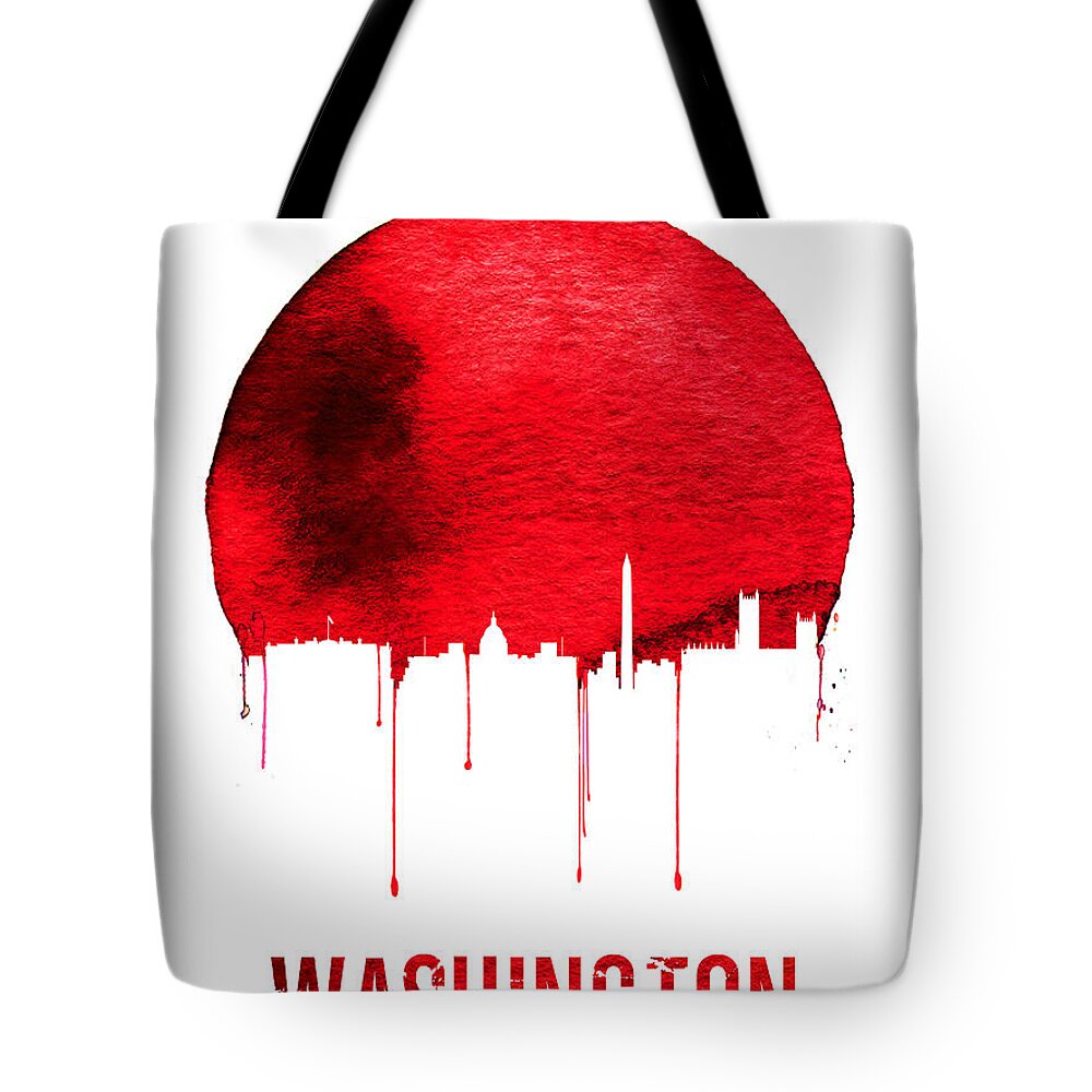 Washington Tote Bag featuring the digital art Washington Skyline Red by Naxart Studio