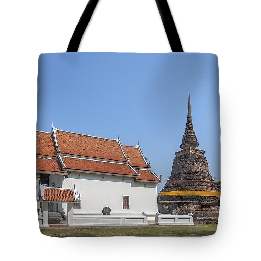 Temple Tote Bag featuring the photograph Wat Traphang Thong Lang Phra Ubosot and Main Chedi DTHST0168 by Gerry Gantt