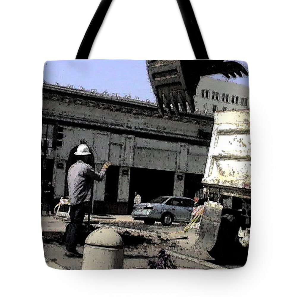 Downtown Fresno Tote Bag featuring the painting Watch It Bud by Gail Daley