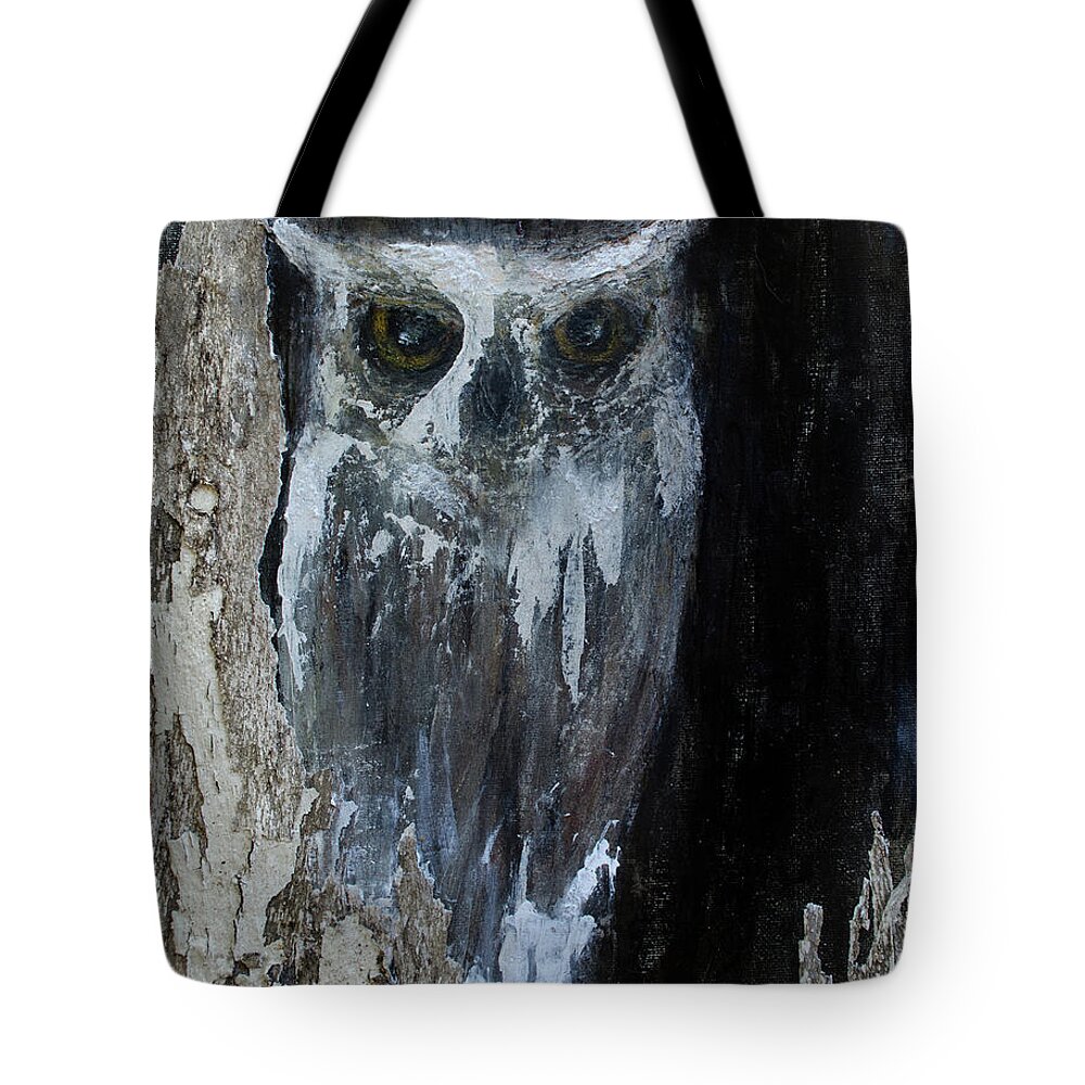 Owl Paintings- #owllovers #owls- #owlpaintings -abstract Art #paintingsbyraeannmgarrett Art By Rae Ann M. Garrett - Owl Art Tote Bag featuring the painting Watcher Of The Woods #1 by Rae Ann M Garrett