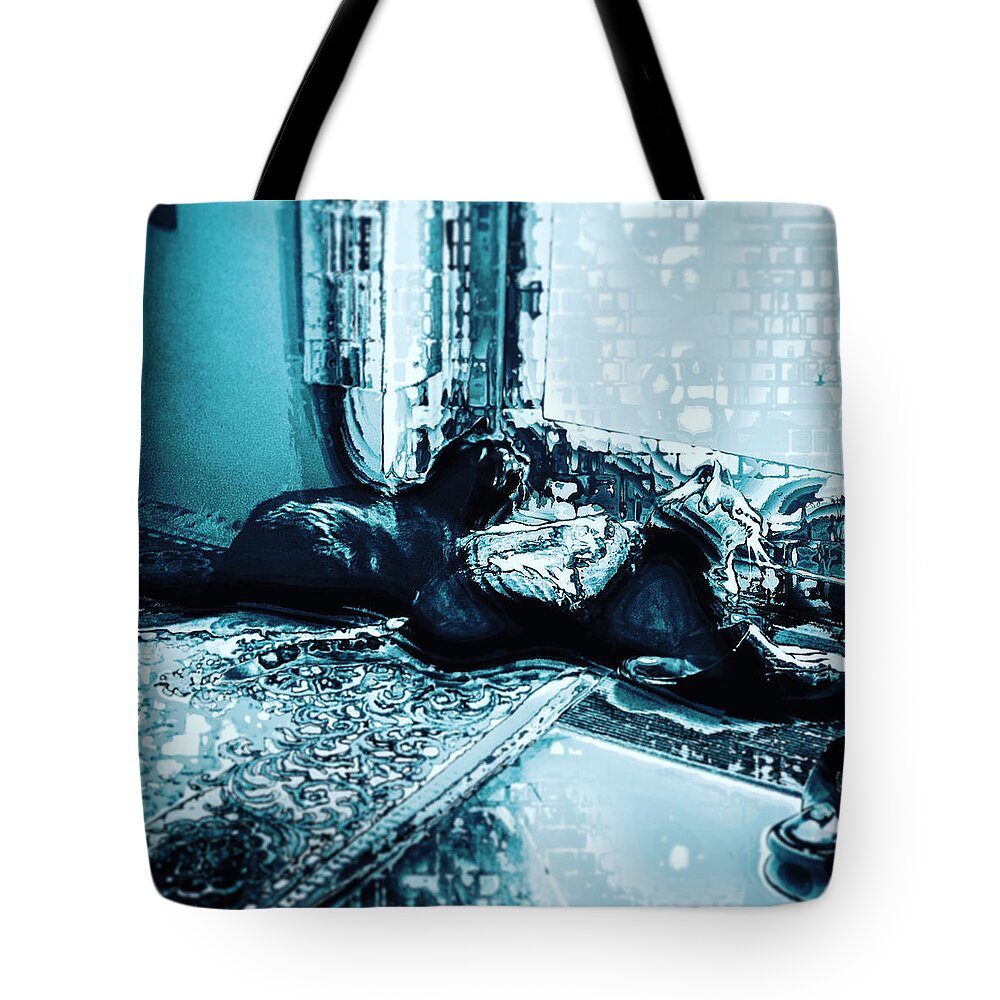 Cat Tote Bag featuring the digital art Watching birds by Marko Sabotin