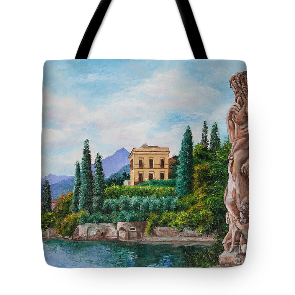 Lake Como Art Tote Bag featuring the painting Watching Over Lake Como by Charlotte Blanchard