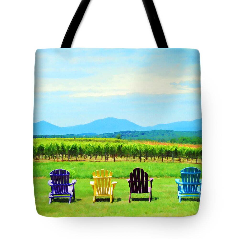 Chairs Tote Bag featuring the photograph Watching The Grapes Grow by Kerri Farley