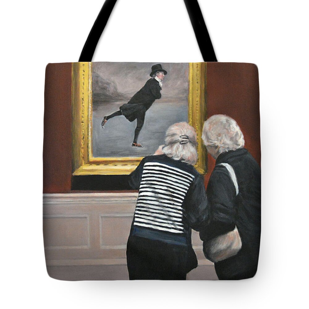 Skating Minister Tote Bag featuring the painting Watching the skating minister by Escha Van den bogerd