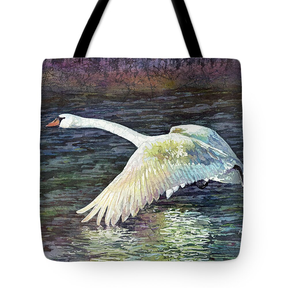 Flying Mute Swan Tote Bags