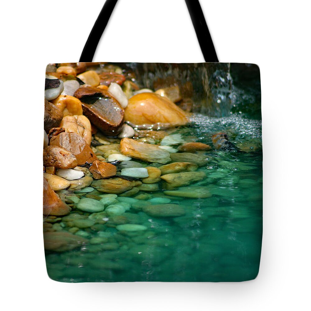 Nature Tote Bag featuring the photograph Water Falling On Rocks by DB Hayes