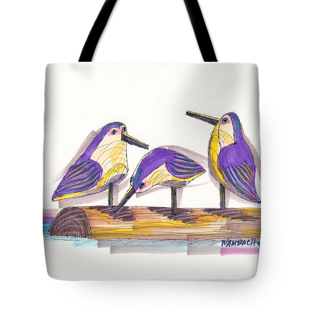 Water Fowl Tote Bag featuring the drawing Water Fowl Motif #2 by Richard Wambach