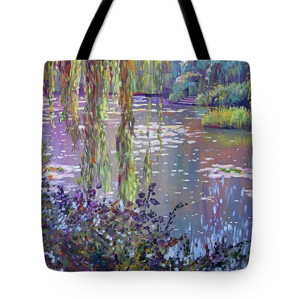 Gardens Tote Bag featuring the painting Water Lily Pond Giverny by David Lloyd Glover