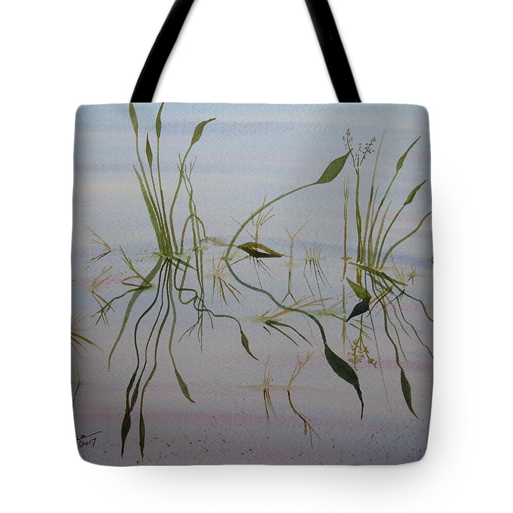 Lake Grass Tote Bag featuring the painting Water Music by Joel Deutsch