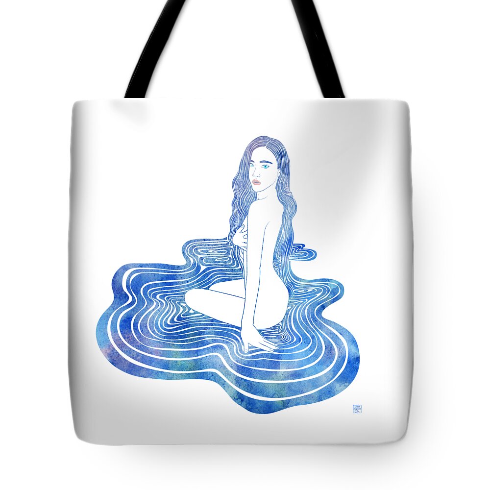 Selkie Tote Bag featuring the mixed media Water Nymph CII by Stevyn Llewellyn