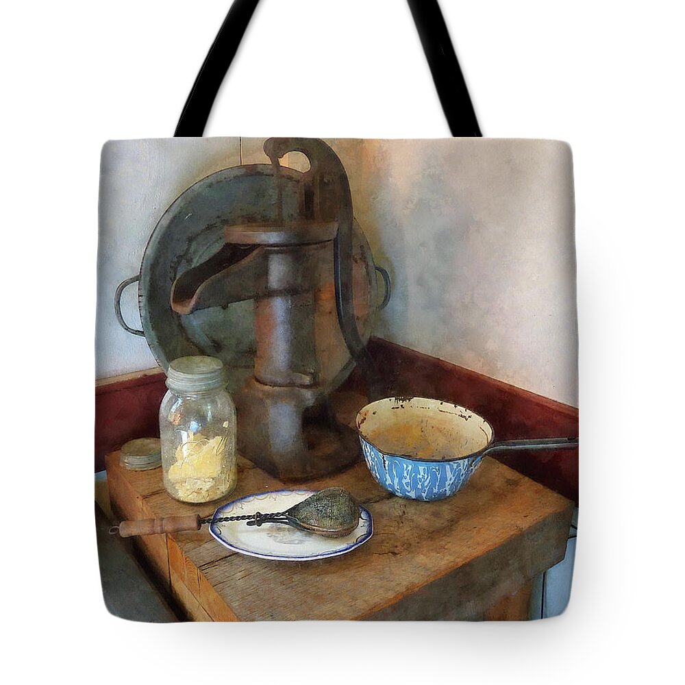 Pump Tote Bag featuring the digital art Water Pump in Kitchen by Susan Savad