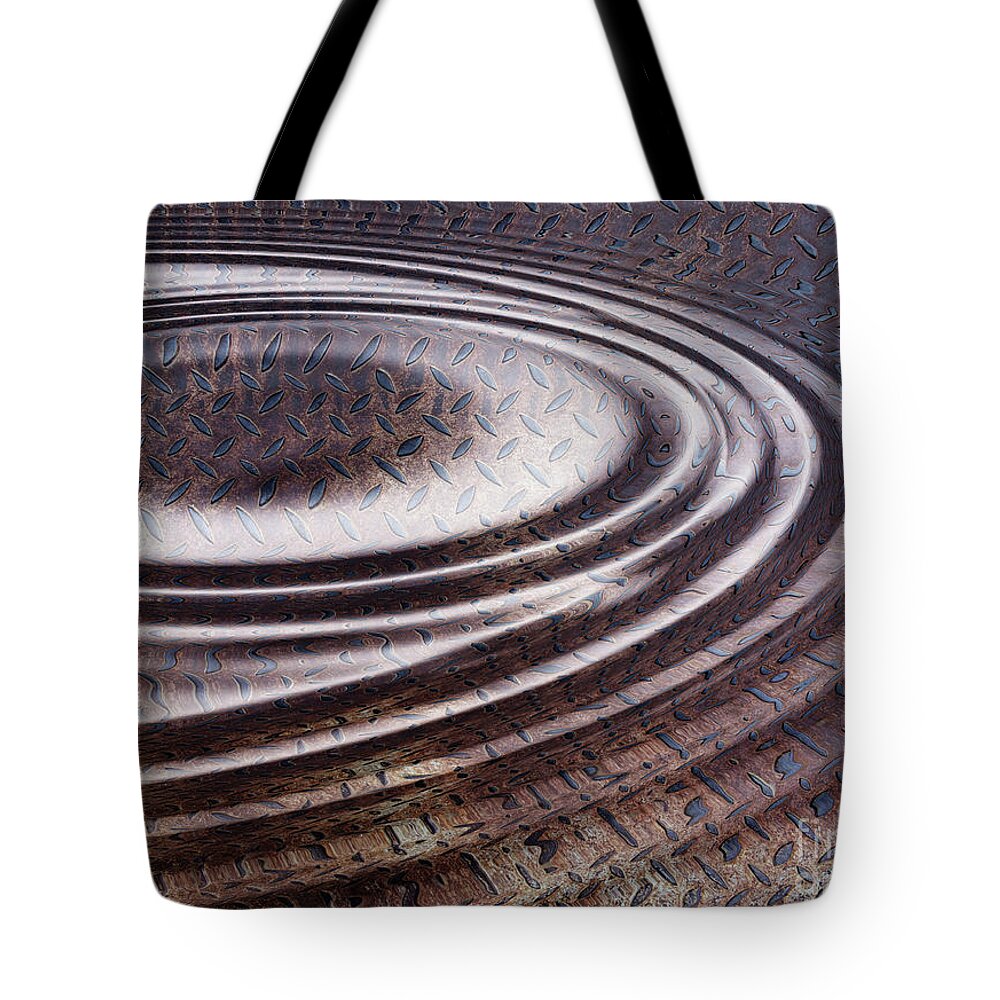 Wave Tote Bag featuring the digital art Water ripple on rusty steel plate by Michal Boubin