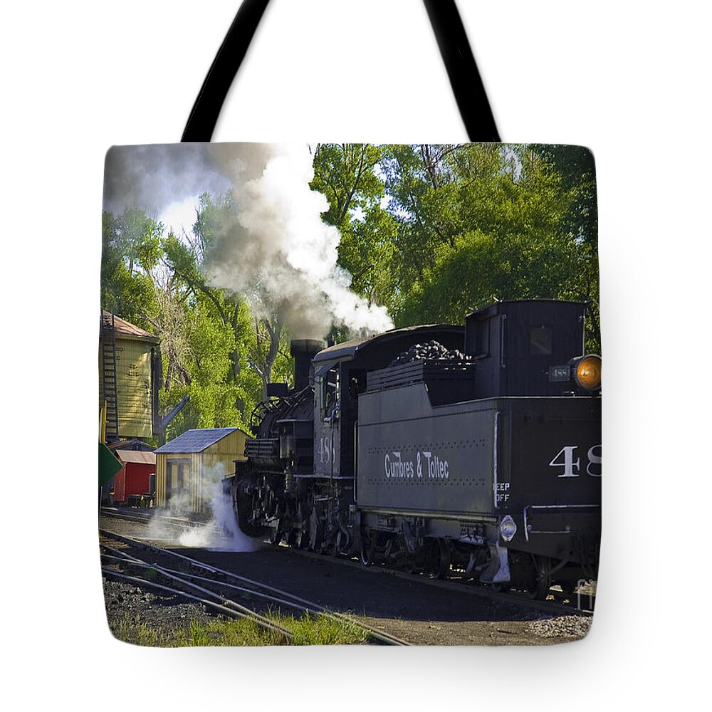 Cumbres & Toltec Tote Bag featuring the photograph A Drink for the Iron Horse by Tim Mulina