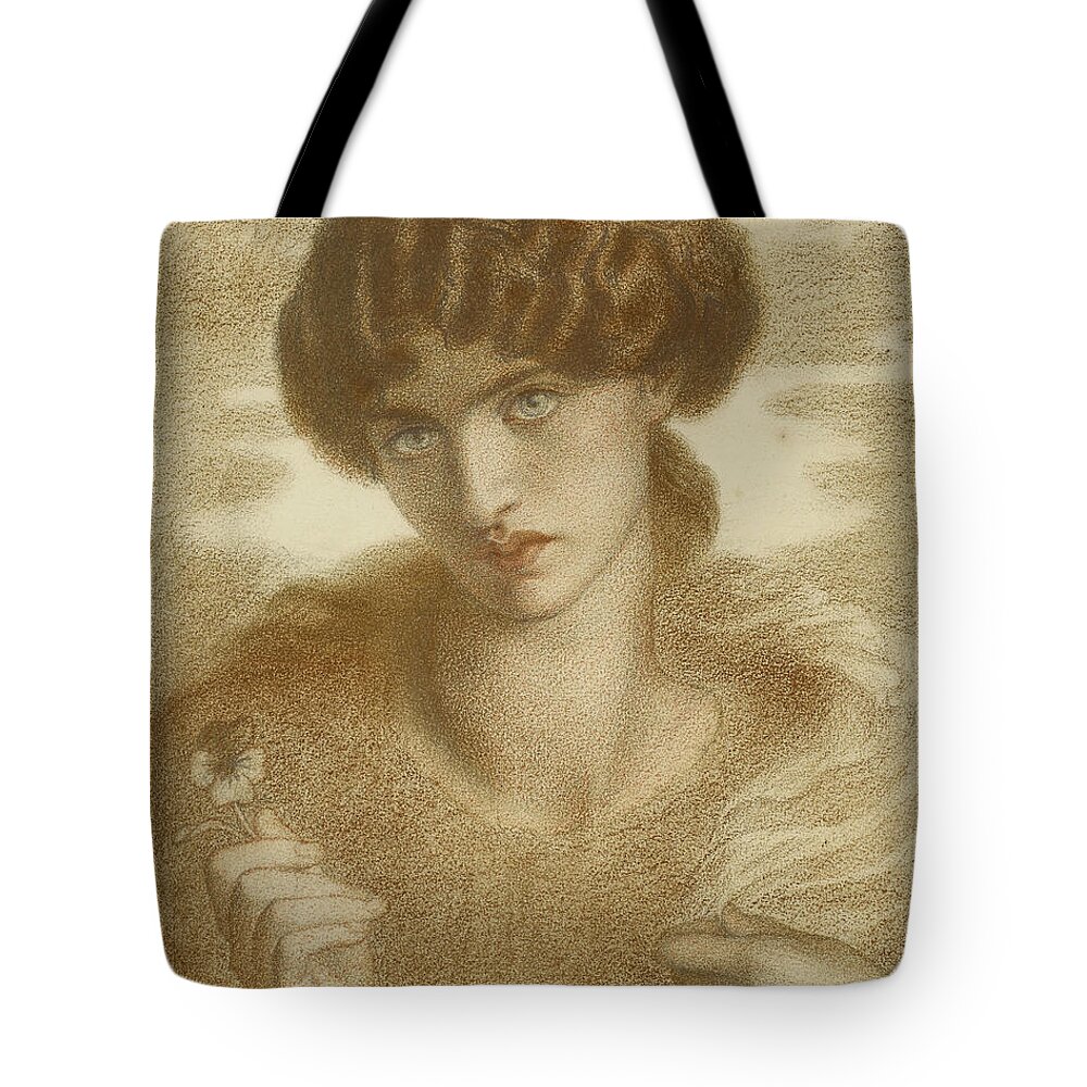 Dante Gabriel Rossetti Tote Bag featuring the drawing Water Willow - Study of Female Head and Shoulders by Dante Gabriel Rossetti