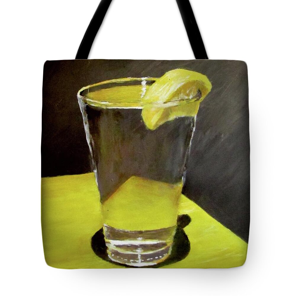 Still Life Tote Bag featuring the painting Water with a lemon...Please by Jack Skinner