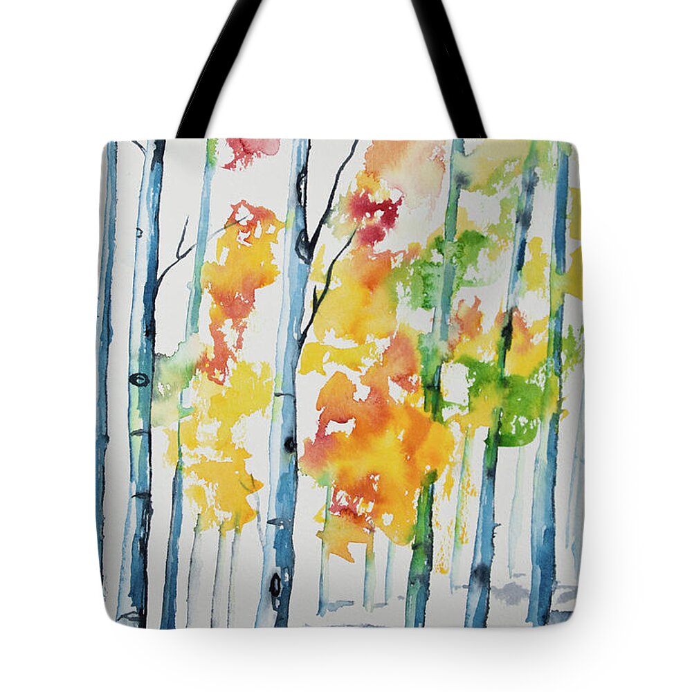 Aspen Tote Bag featuring the painting Watercolor - Autumn Aspen Trees by Cascade Colors