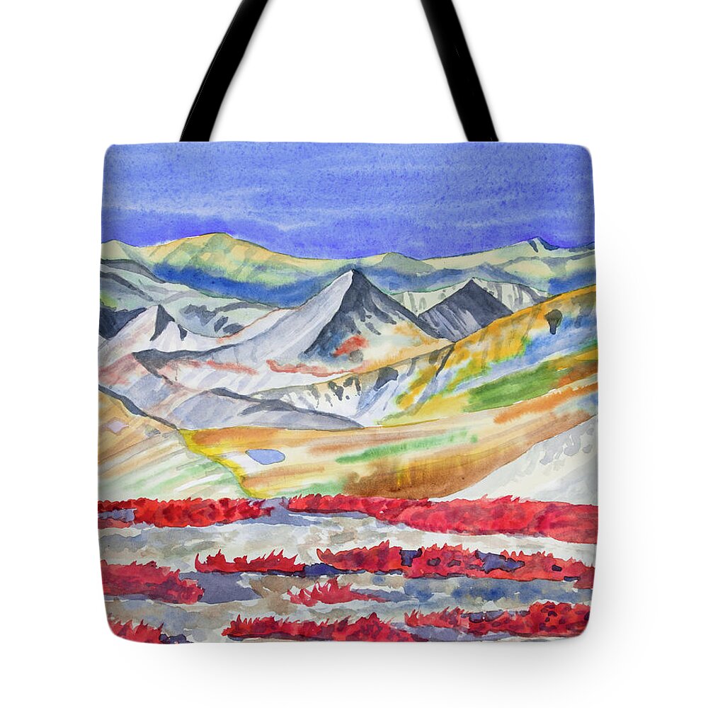 Art Tote Bag featuring the painting Watercolor - High Alpine Autumn Landscape by Cascade Colors