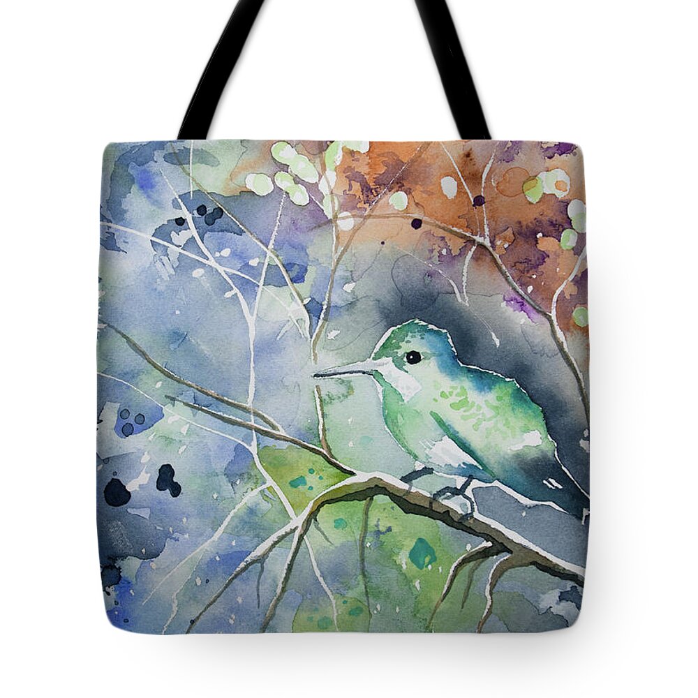 Hummingbird Tote Bag featuring the painting Watercolor - Hummingbird with Impressionistic Background by Cascade Colors