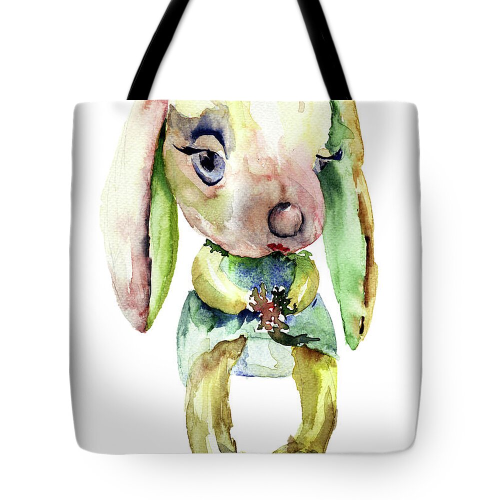 Animal Tote Bag featuring the painting Watercolor illustration of rabbit by Regina Jershova