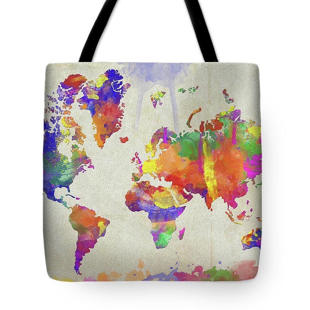 Map Tote Bag featuring the digital art Watercolor Impression World Map by Zaira Dzhaubaeva