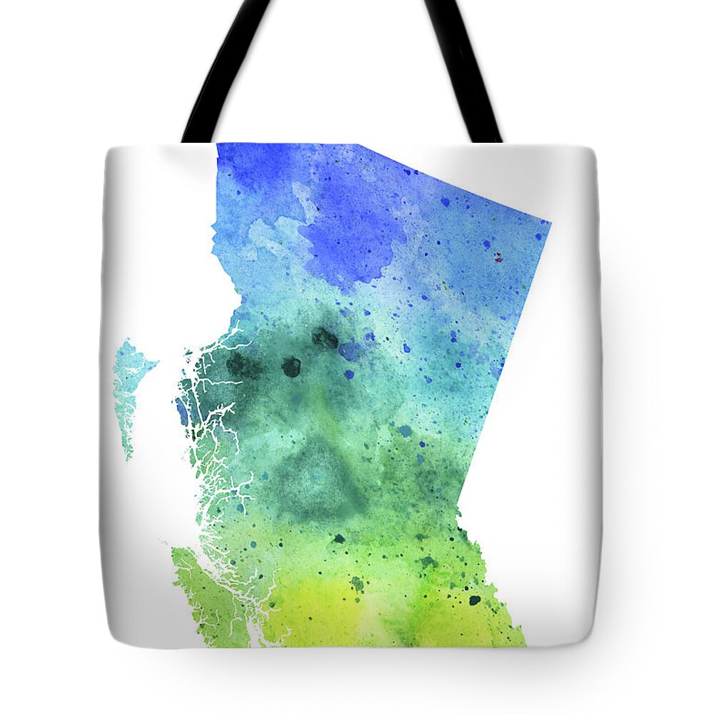 Watercolor Map of British Columbia, Canada in Blue and Green Tote Bag by  Andrea Hill - Pixels