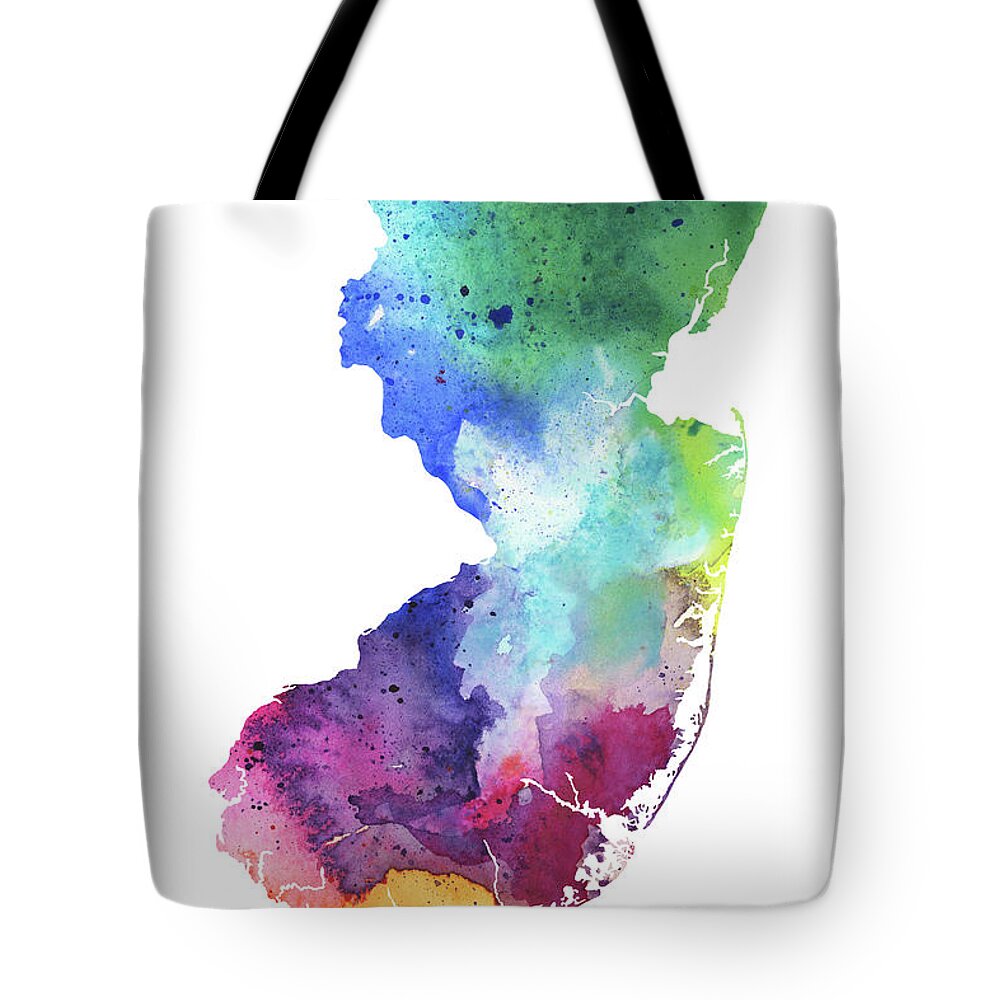 Watercolor Map of New Jersey, in Rainbow Colors Tote Bag by Andrea Hill -  Pixels