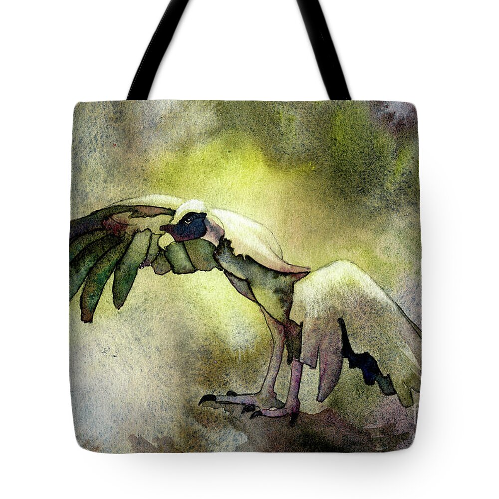 Animal Art Tote Bag featuring the painting Watercolor painting of African vulture with wings outstretched a by Ryan Fox