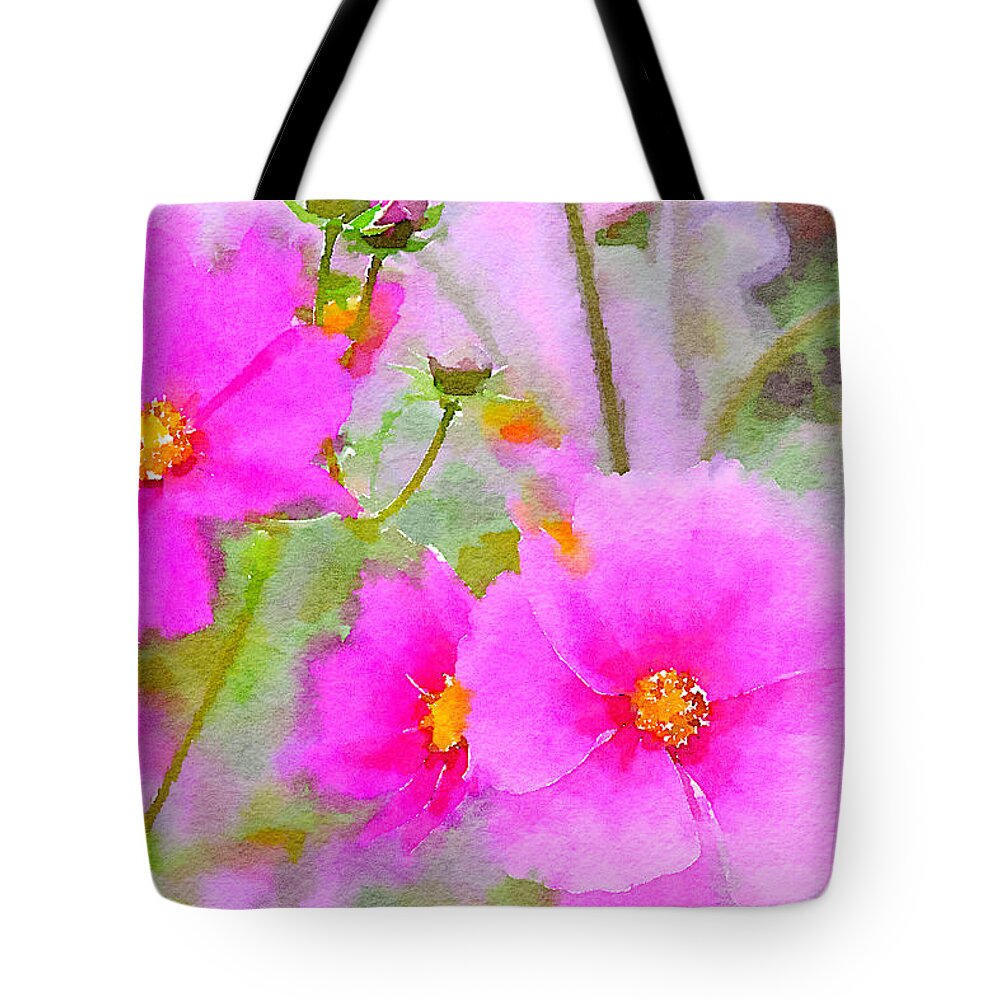 Watercolor Floral Tote Bag featuring the painting Watercolor Pink Cosmos by Bonnie Bruno