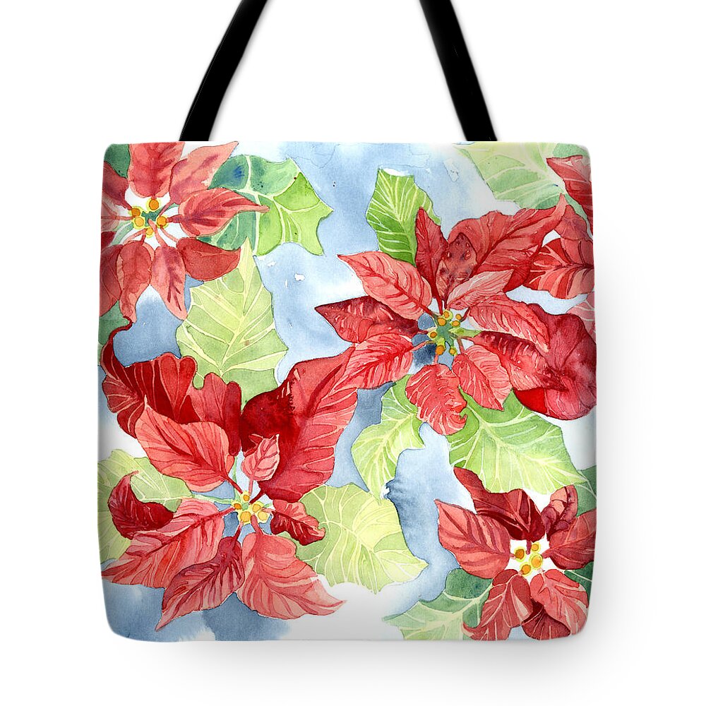 Poinsettia Tote Bag featuring the painting Watercolor Poinsettias Christmas Decor by Audrey Jeanne Roberts