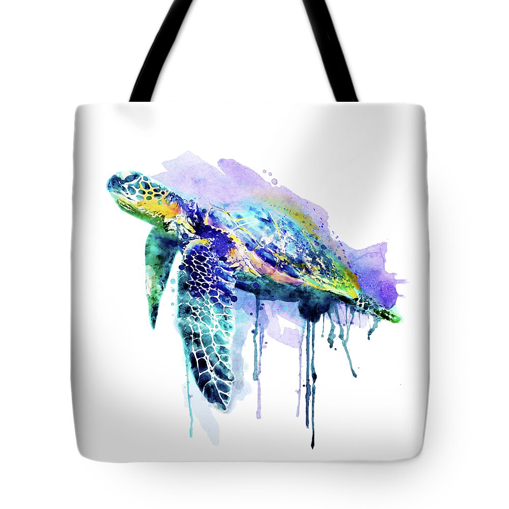 Marian Voicu Tote Bag featuring the painting Watercolor Sea Turtle by Marian Voicu