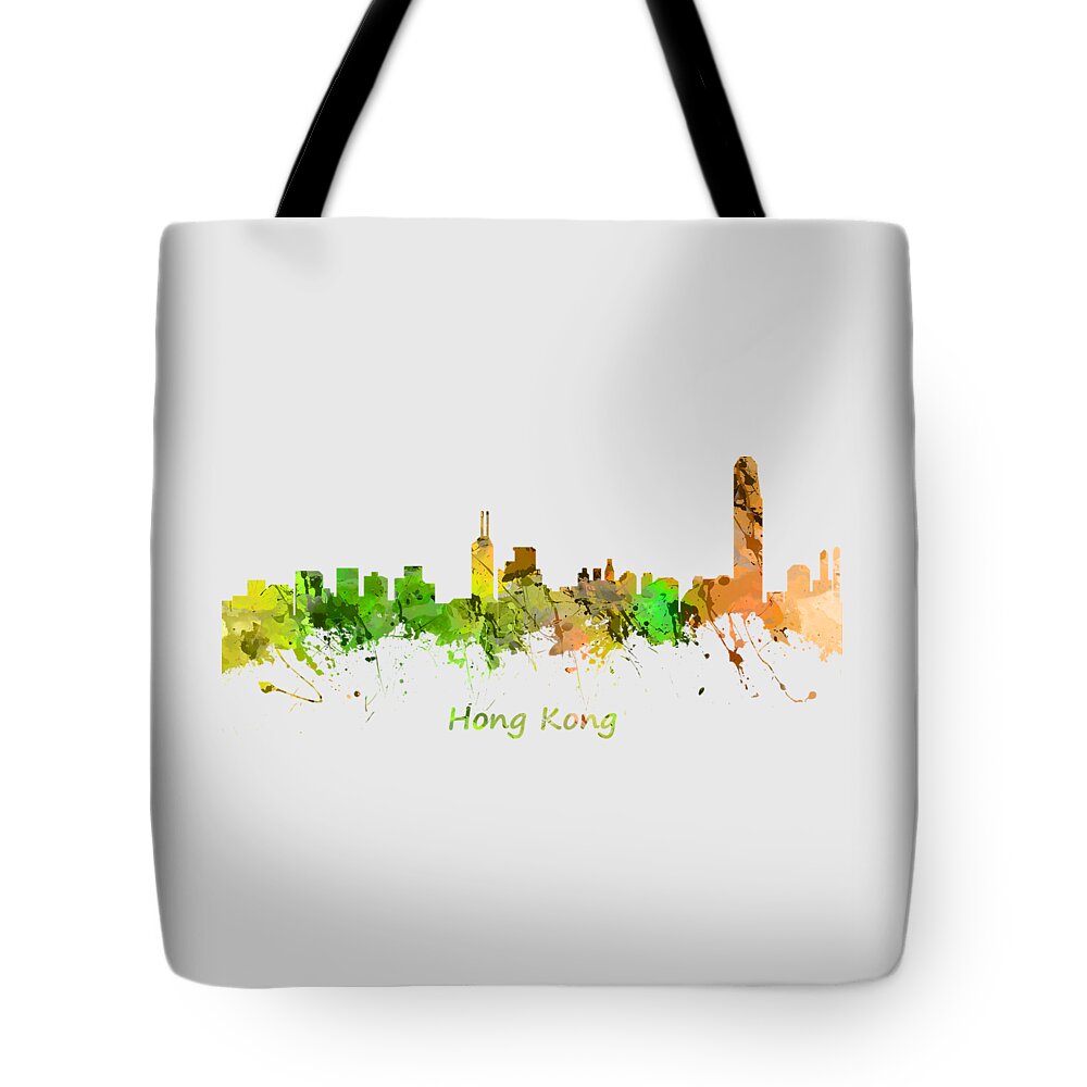 Hong Kong; City Skyline; Watercolour; Watercolour; Urban; Silhouette; Cityscape; Skyline; Digital Art; Home Dcor; Fine Art; Serene; Canvas; Colourful; Art; Prints; Buy Tote Bag featuring the painting Watercolor Skyline of Hong Kong by Chris Smith