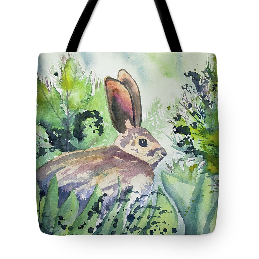 Hare Tote Bag featuring the painting Watercolor - Snowshoe Hare in the Summer by Cascade Colors
