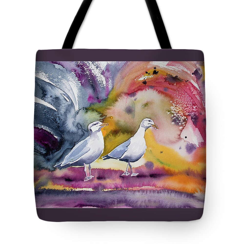 Gull Tote Bag featuring the painting Watercolor - Two Gulls by Cascade Colors