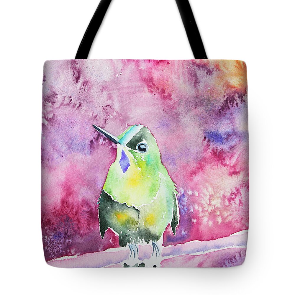 Violet-tailed Sylph Tote Bag featuring the painting Watercolor - Violet-tailed Sylph by Cascade Colors