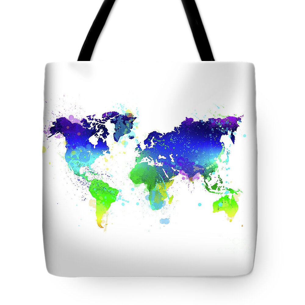 World Tote Bag featuring the painting Watercolor world map #1 by Delphimages Map Creations