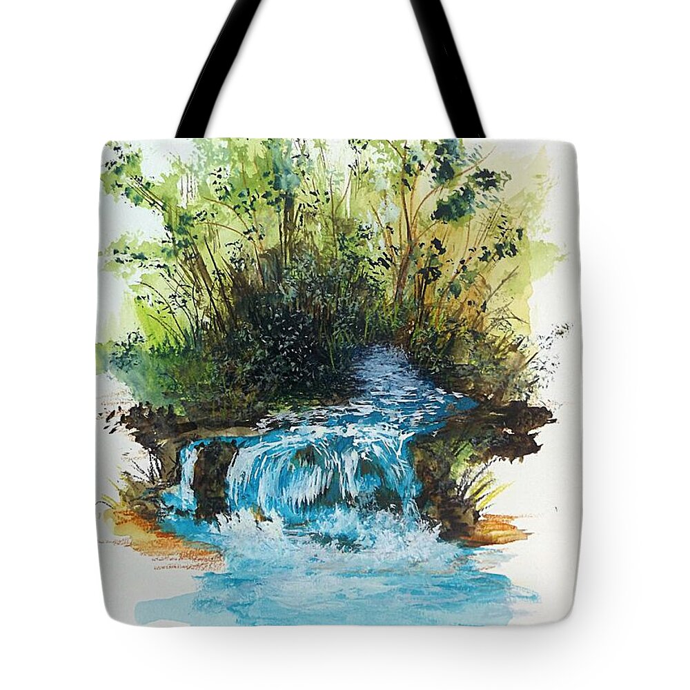 Waterfall Tote Bag featuring the painting Waterfall by David Neace