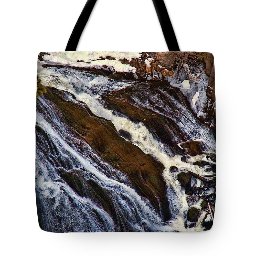 Falls Photographs Canvas Prints Tote Bag featuring the photograph Waterfall in Yellowstone by C Sitton