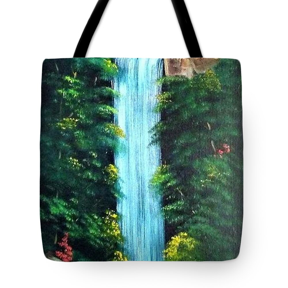 Waterfall Tote Bag featuring the painting Waterfall Sanctuary by Debra Campbell
