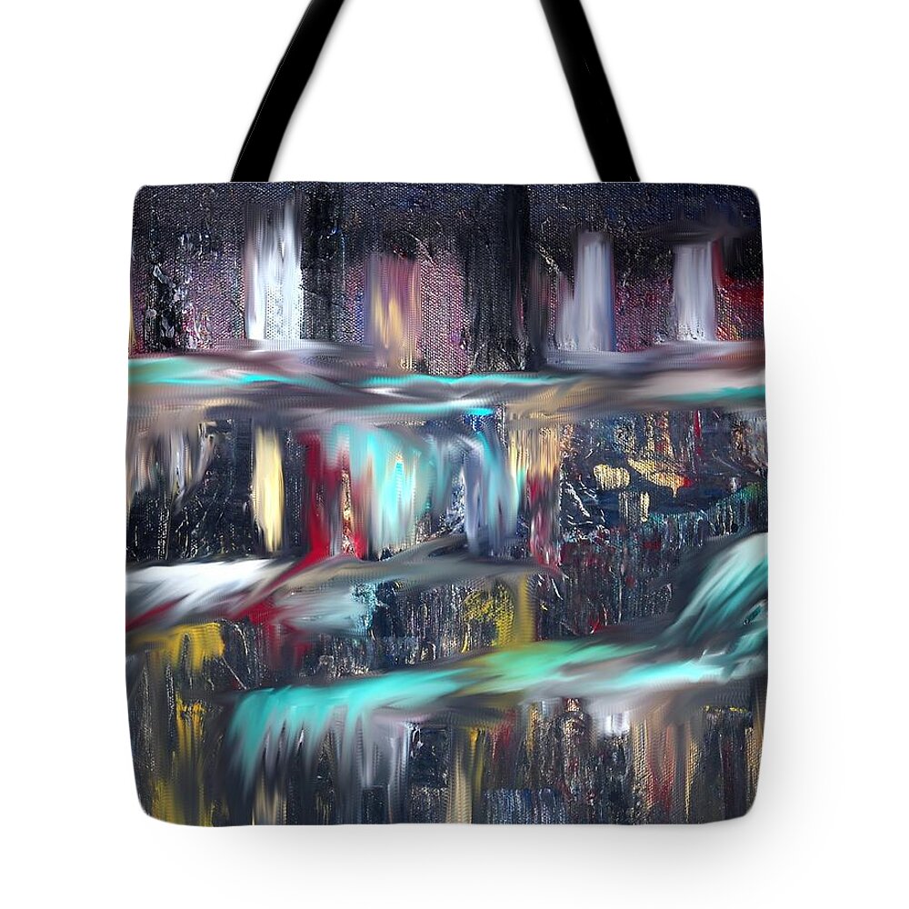 Waterfalls. Cascading Waterfall Tote Bag featuring the painting Waterfalls by Kelly M Turner