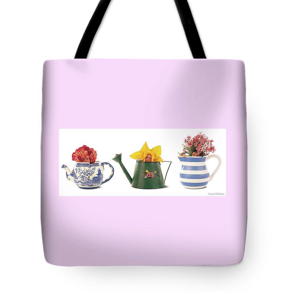 Watering Can Tote Bag featuring the photograph Watering Cans by Anne Geddes