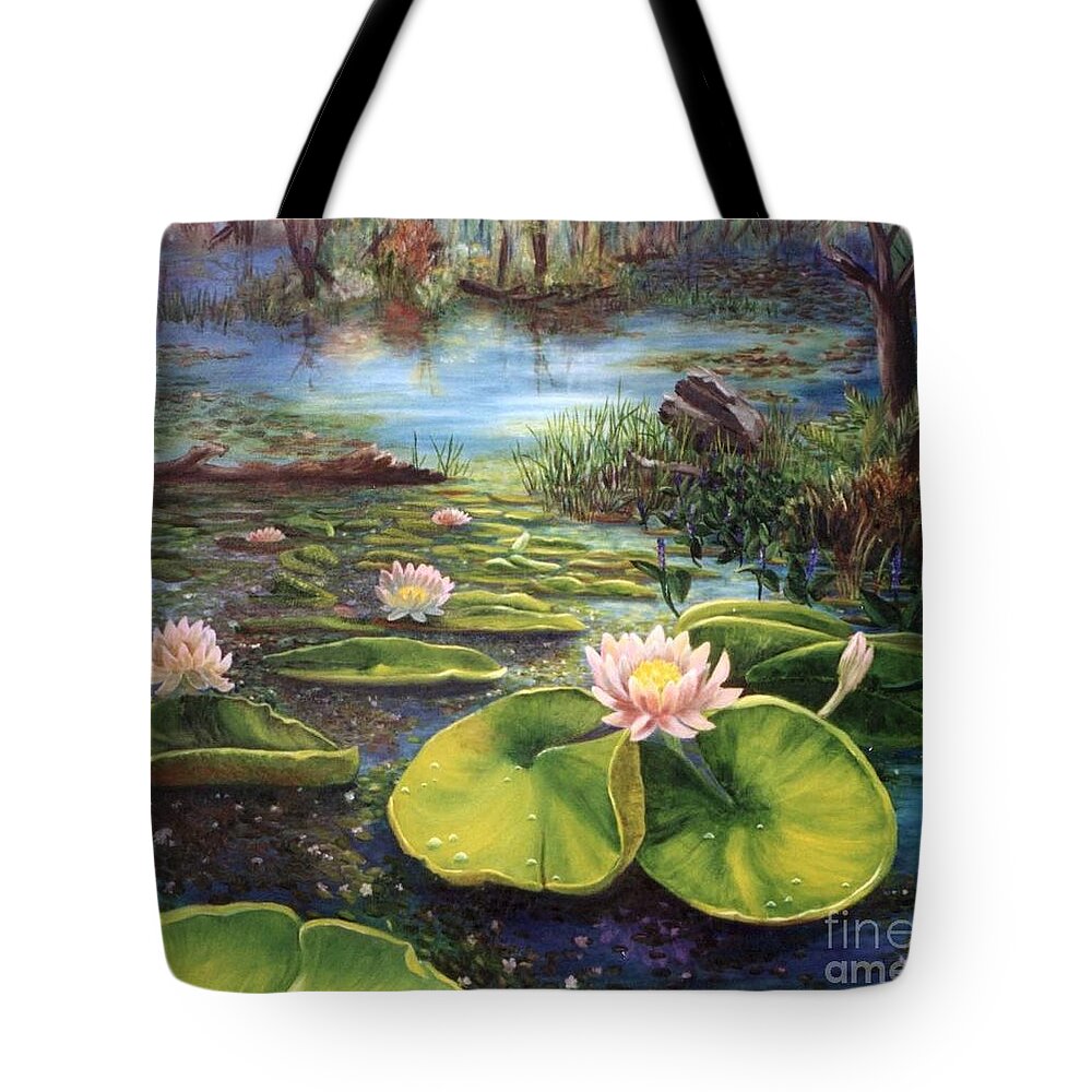 Waterlily Tote Bag featuring the painting Waterlilies by Renate Wesley