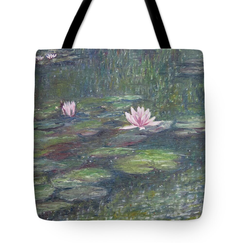 Water Lilies Tote Bag featuring the painting Gentle Flow by Milly Tseng
