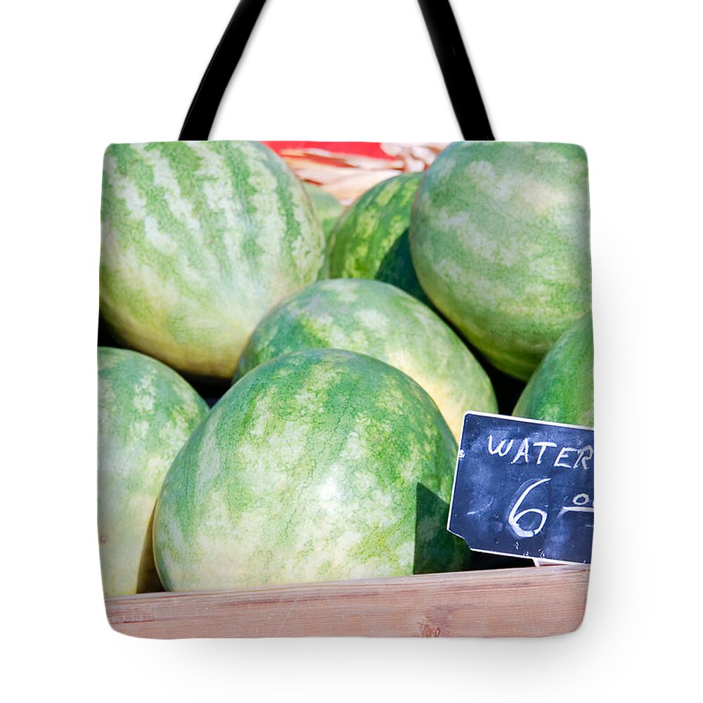 Sign Tote Bag featuring the photograph Watermelons with a Price Sign by Paul Velgos